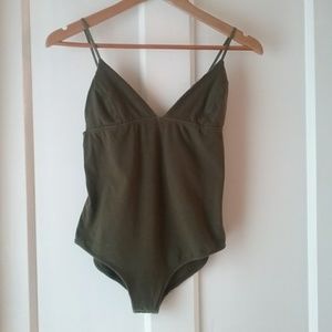 Out From Under | UO Olive Green Deep V Bodysuit